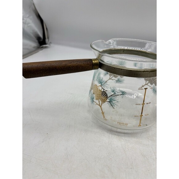 Vtg Mid-Century Douglas Libbey Flameproof Coffee Pot Blue Gold Gilt Pine Cones - Picture 9 of 9